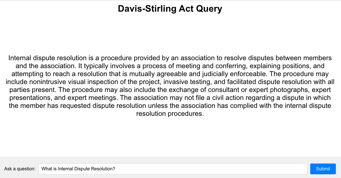 Davis-Stirling Act AI Query: What is Internal Dispute Resolution?