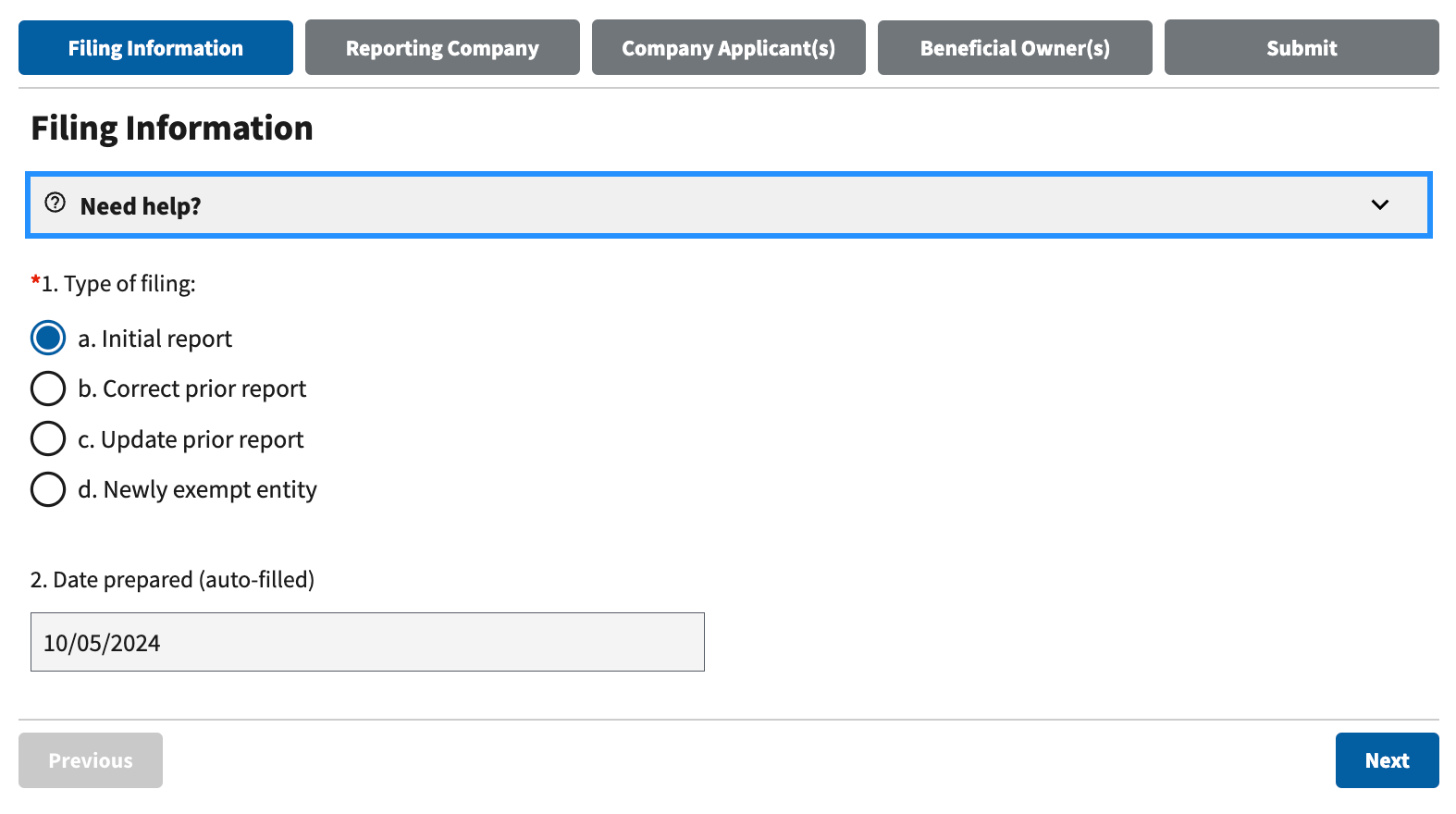 BOIR Step 1. Filing Information