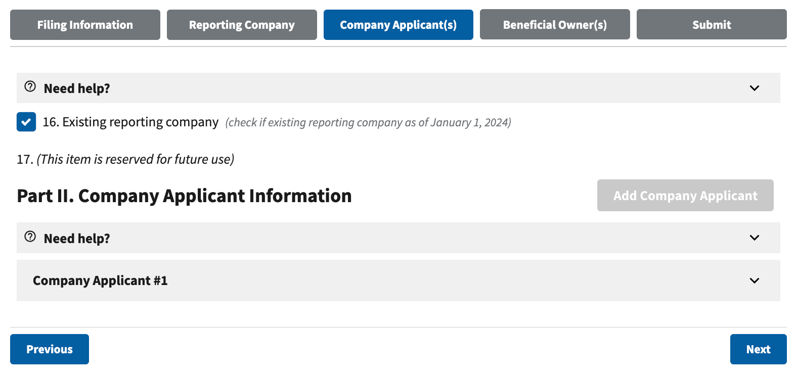 Step 16. Existing Reporting Company